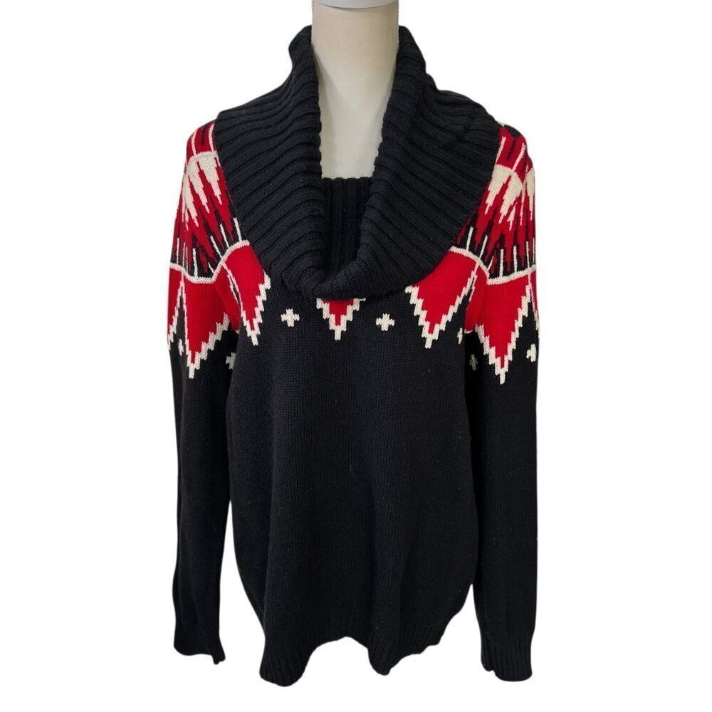 Lauren Ralph Lauren Fair Isle Pattern Cowl Neck Thick Knit Wool Blend Sweater Si